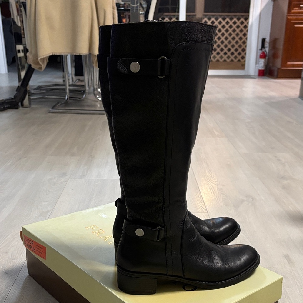 Ladies 8 Franco Sarto Crash Black Leather Riding Moto Tall Boots - Picture 3 of 10